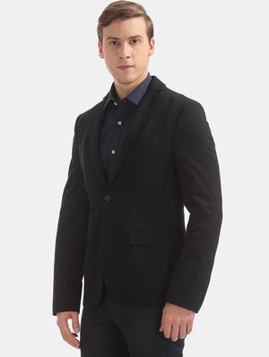 navy blue solid single breasted formal blazer - 17644504 - Standard Image - 2