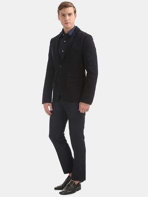 navy blue solid single breasted formal blazer - 17644504 - Standard Image - 4