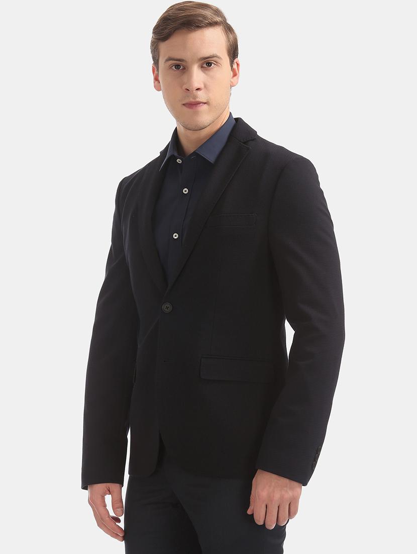 navy blue solid single breasted formal blazer - 17644504 - Zoom Image - 2