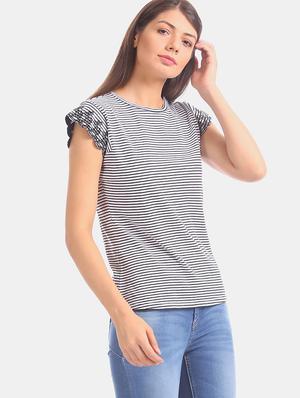 round neck striped top - 17645352 - Standard Image - 2