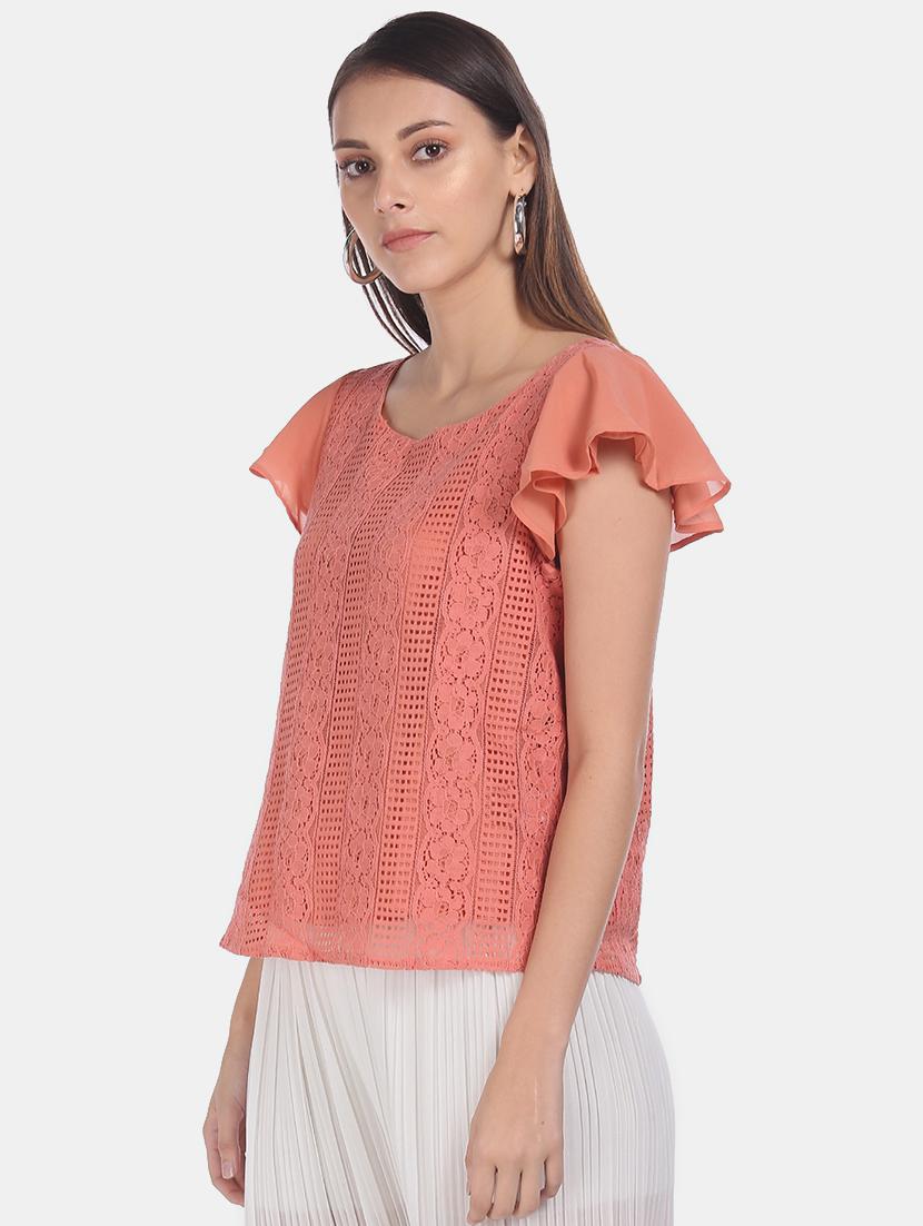 flutter sleeve lace top - 17645355 - Zoom Image - 1