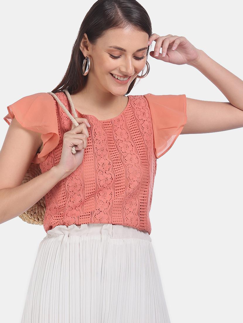 flutter sleeve lace top - 17645355 - Zoom Image - 3