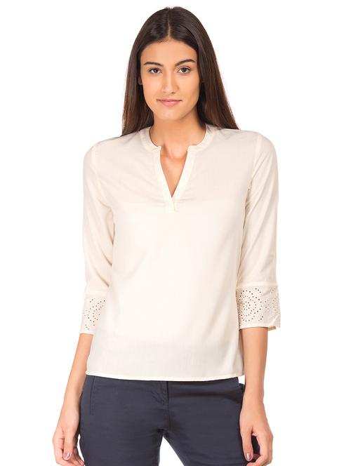 solid mandarin neck top - 17645399 - Standard Image - 1