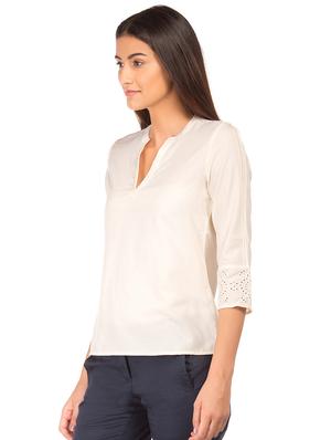 solid mandarin neck top - 17645399 - Standard Image - 2