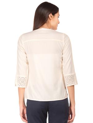 solid mandarin neck top - 17645399 - Standard Image - 3