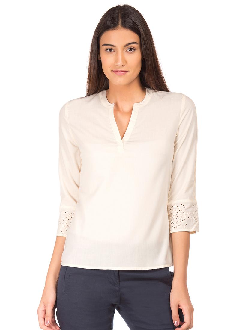 solid mandarin neck top - 17645399 - Zoom Image - 1