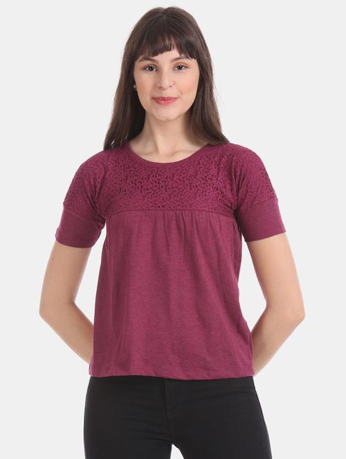 round neck lace detail top - 17645448 - Standard Image - 1