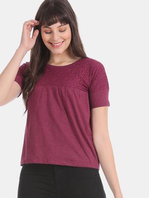round neck lace detail top - 17645448 - Standard Image - 2