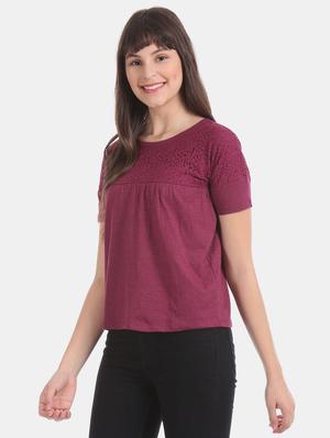 round neck lace detail top - 17645448 - Standard Image - 3