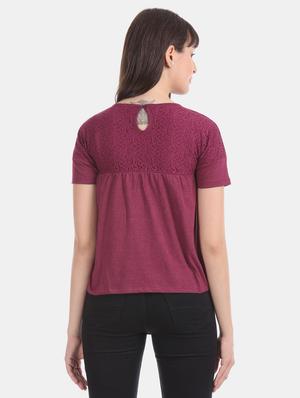 round neck lace detail top - 17645448 - Standard Image - 4