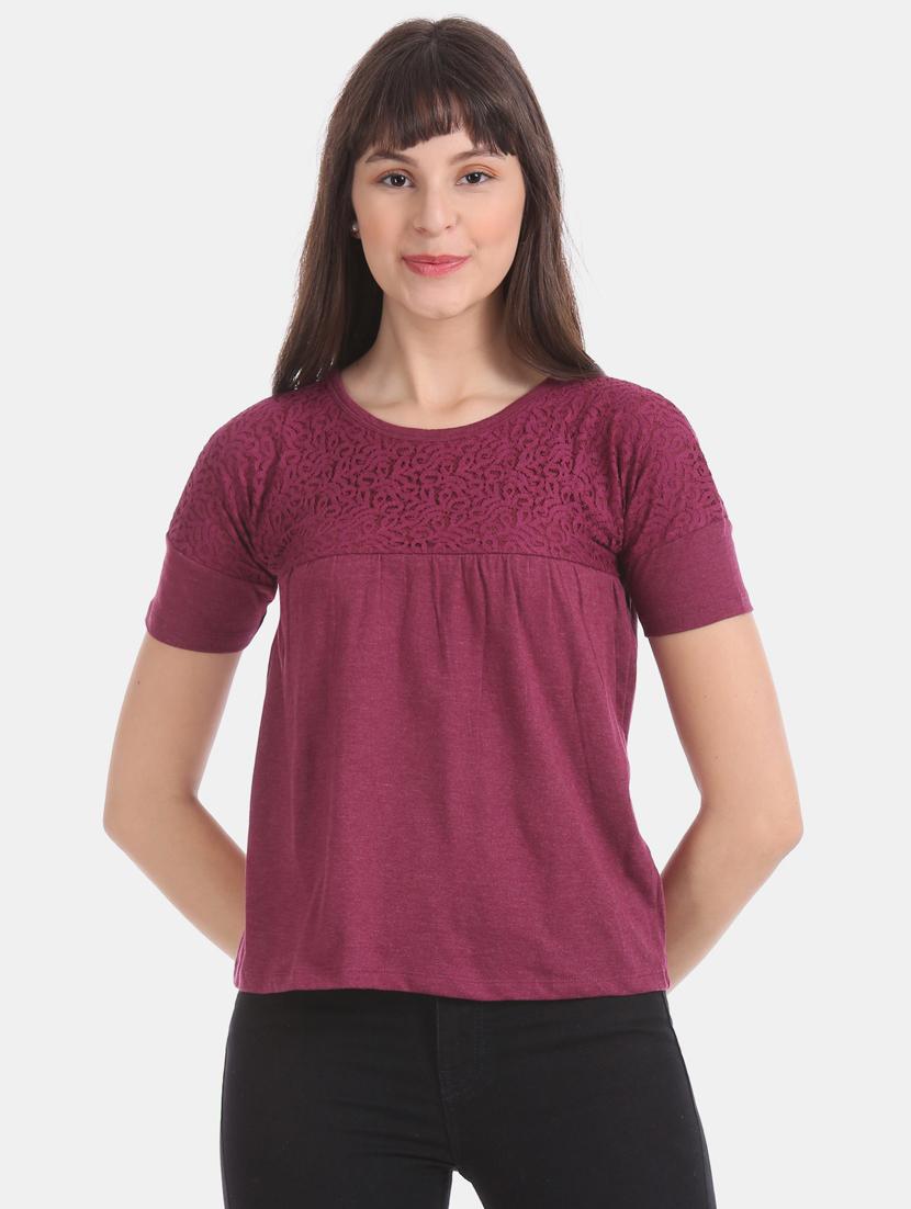 round neck lace detail top - 17645448 - Zoom Image - 1