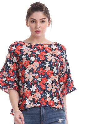 boat neck floral top - 17645497 - Standard Image - 2