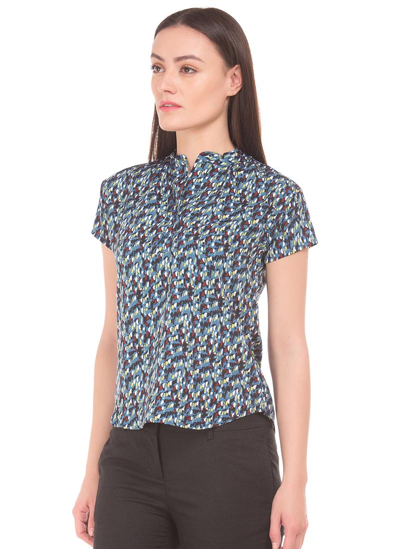 mandarin neck printed top - 17645508 - Zoom Image - 1