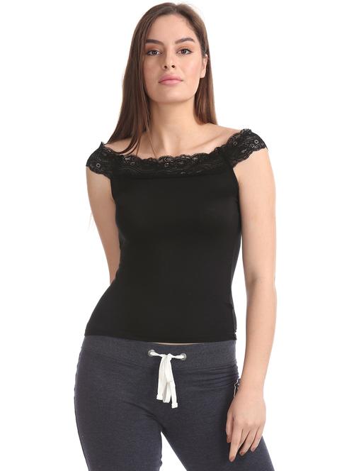 lace trim off shoulder top - 17645525 - Standard Image - 1