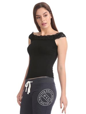 lace trim off shoulder top - 17645525 - Standard Image - 2