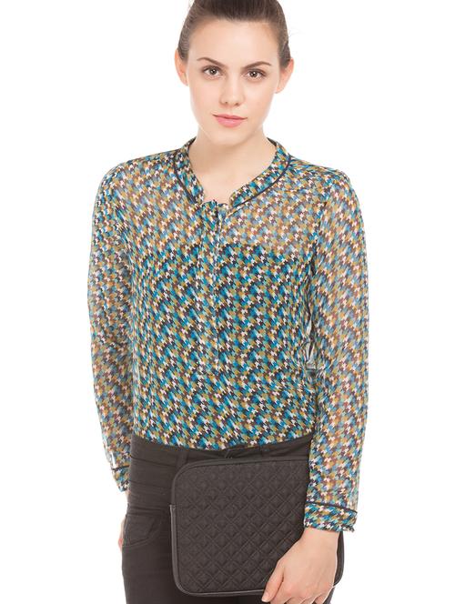 houndstooth printed sheer top - 17645549 - Standard Image - 1