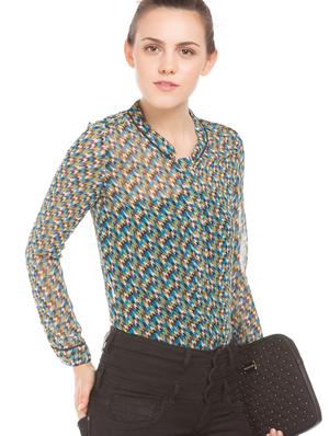 houndstooth printed sheer top - 17645549 - Standard Image - 2