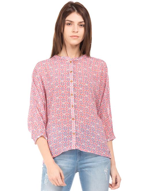 mandarin neck boxy top - 17645613 - Standard Image - 1