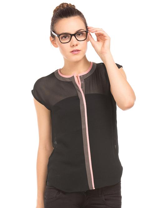 contrast trim sheer top - 17645629 - Standard Image - 1