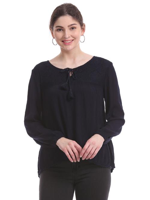 lace yoke crinkled top - 17645659 - Standard Image - 1