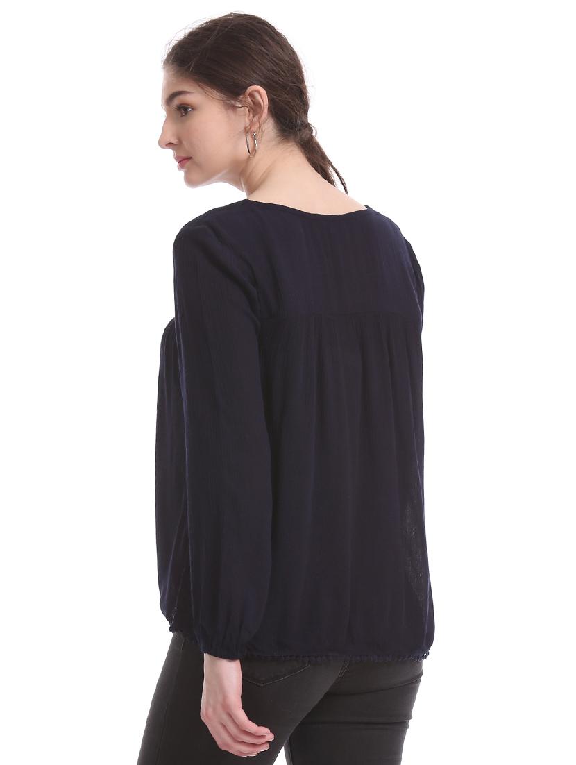 lace yoke crinkled top - 17645659 - Zoom Image - 3