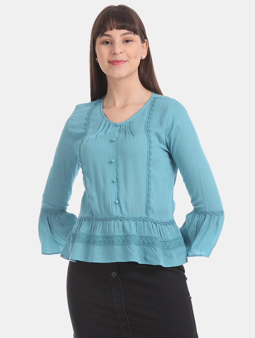 bell sleeve lace panel top - 17645662 - Zoom Image - 1