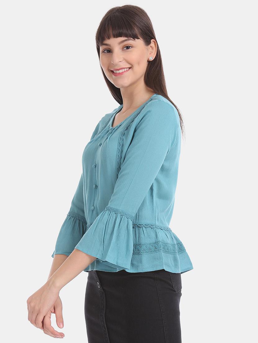 bell sleeve lace panel top - 17645662 - Zoom Image - 2
