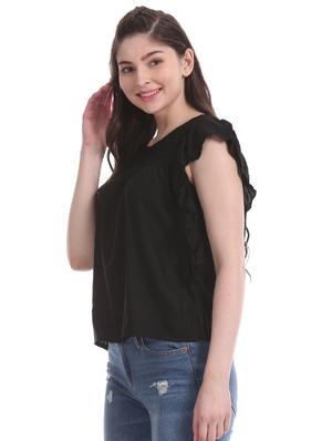lace yoke ruffle top - 17645664 - Standard Image - 2