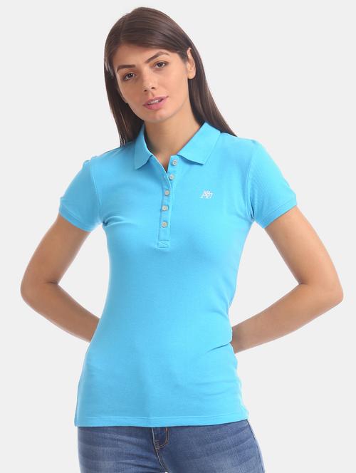 polo neck solid tee - 17645916 - Standard Image - 1