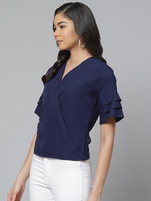 overlap neck wrap top - 17645982 - Standard Image - 2
