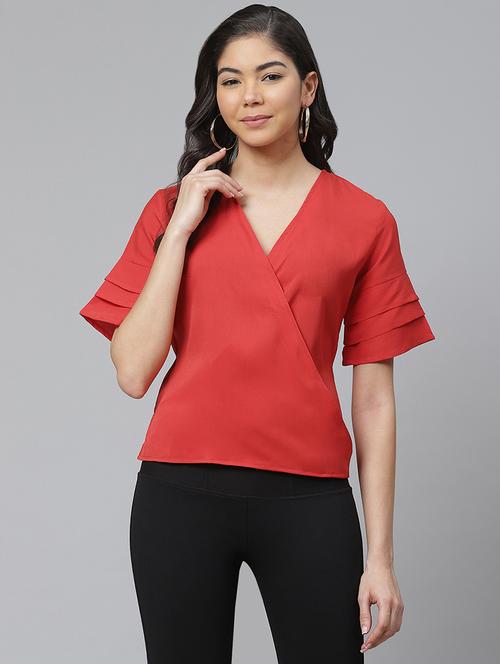 overlap neck wrap top - 17645984 - Standard Image - 1