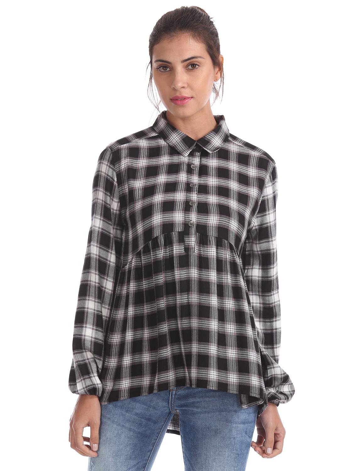 shirt collar checkered shirt - 17646081 - Zoom Image - 1
