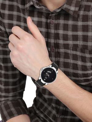 mutaqinoti black leather analogue style wrist watch for men - 17646234 - Standard Image - 5