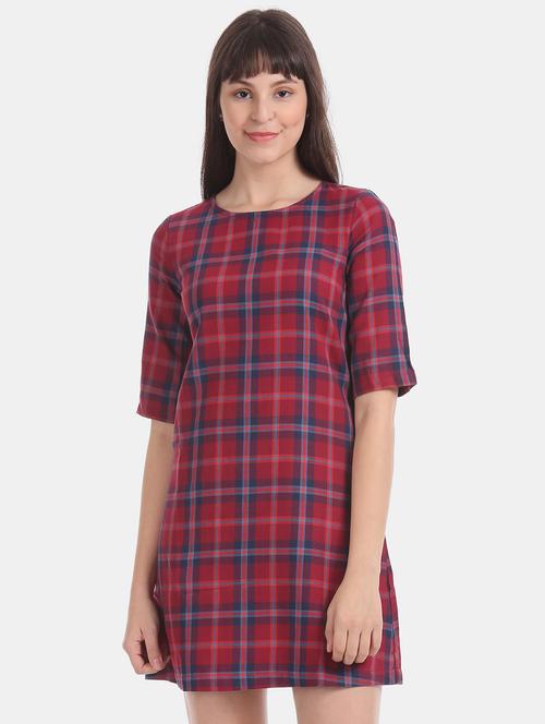 round neck checkered shift dress - 17646463 - Standard Image - 1