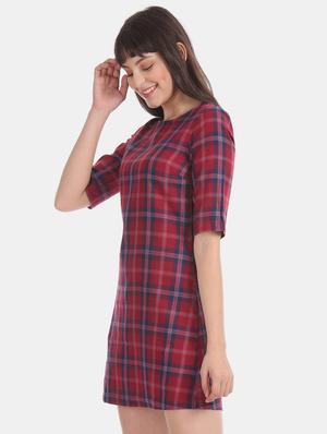 round neck checkered shift dress - 17646463 - Standard Image - 2
