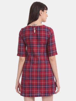 round neck checkered shift dress - 17646463 - Standard Image - 3