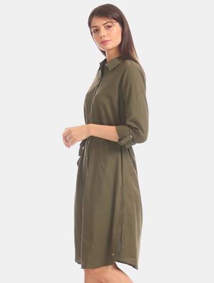 tie front solid shirt dress - 17646485 - Standard Image - 3
