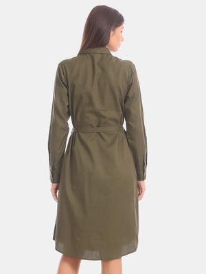 tie front solid shirt dress - 17646485 - Standard Image - 4