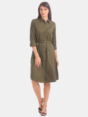 tie front solid shirt dress - 17646485 - Standard Image - 5