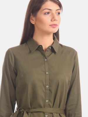 tie front solid shirt dress - 17646485 - Standard Image - 6