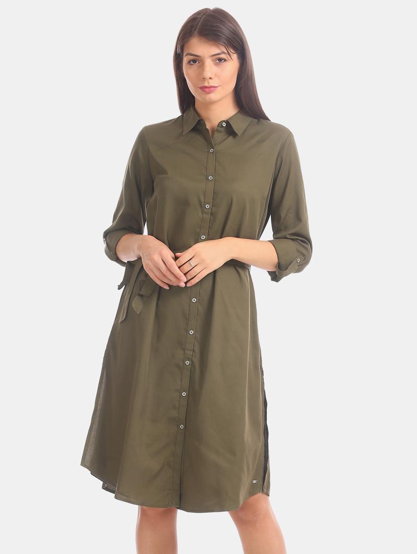 tie front solid shirt dress - 17646485 - Zoom Image - 1