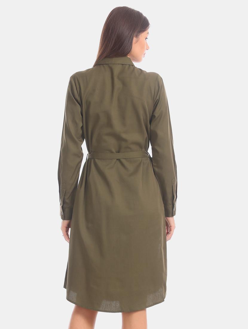 tie front solid shirt dress - 17646485 - Zoom Image - 4