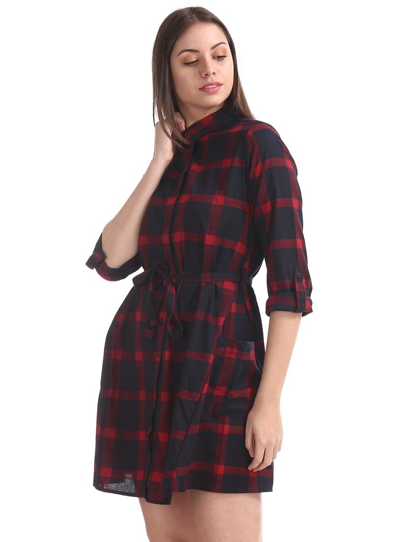 tie front checkered shirt dress - 17646494 - Zoom Image - 2