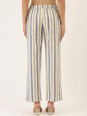 blue cotton straight palazzo - 17646665 - Standard Image - 3