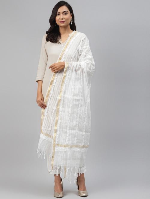 ada hand-embroidered white chikankari dupatta - 17646783 - Standard Image - 1