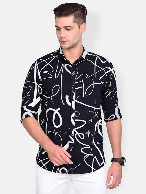dark blue printed casual shirt - 17646869 - Standard Image - 1