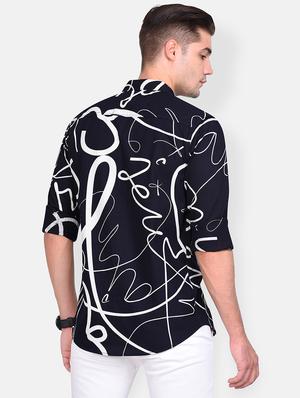 dark blue printed casual shirt - 17646869 - Standard Image - 3