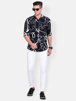 dark blue printed casual shirt - 17646869 - Standard Image - 4