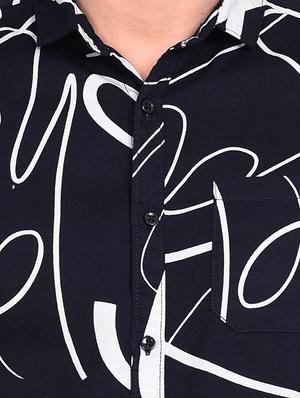 dark blue printed casual shirt - 17646869 - Standard Image - 5