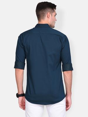 navy blue color block casual shirt - 17646878 - Standard Image - 3